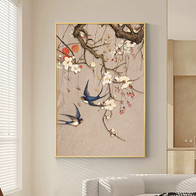 新中式入户玄关装饰画喜上眉梢喜鹊客厅墙壁画中古风走廊过道挂画详情7