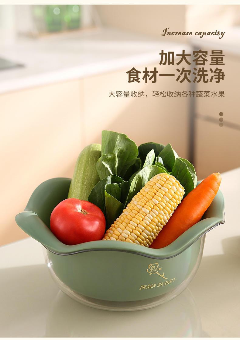 Kitchen creative petal draining basket, household multi-functional vegetable washing basket, fruit basket, PET double-layer vegetable basket, vegetable washing basket pic 11