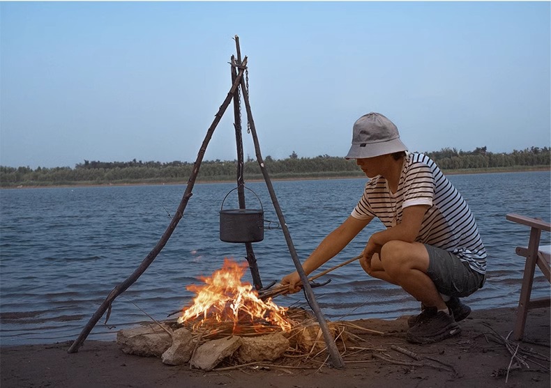 Outdoor camping bonfire tripod, triangular piece hanging pot, picnic fire stand, aluminum alloy tripod, camping supplies pic 23