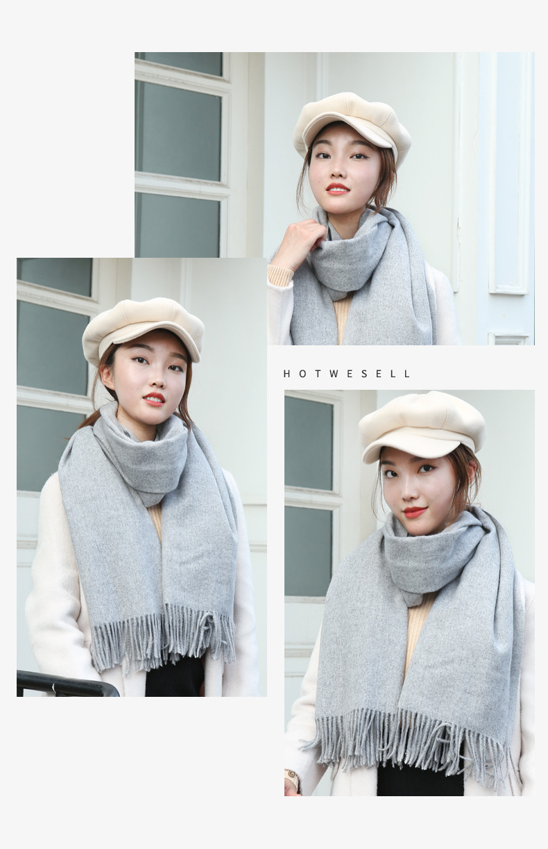 2023年秋冬新款时尚仿羊绒纯色保暖披肩百搭休闲加厚流苏女士围巾详情18