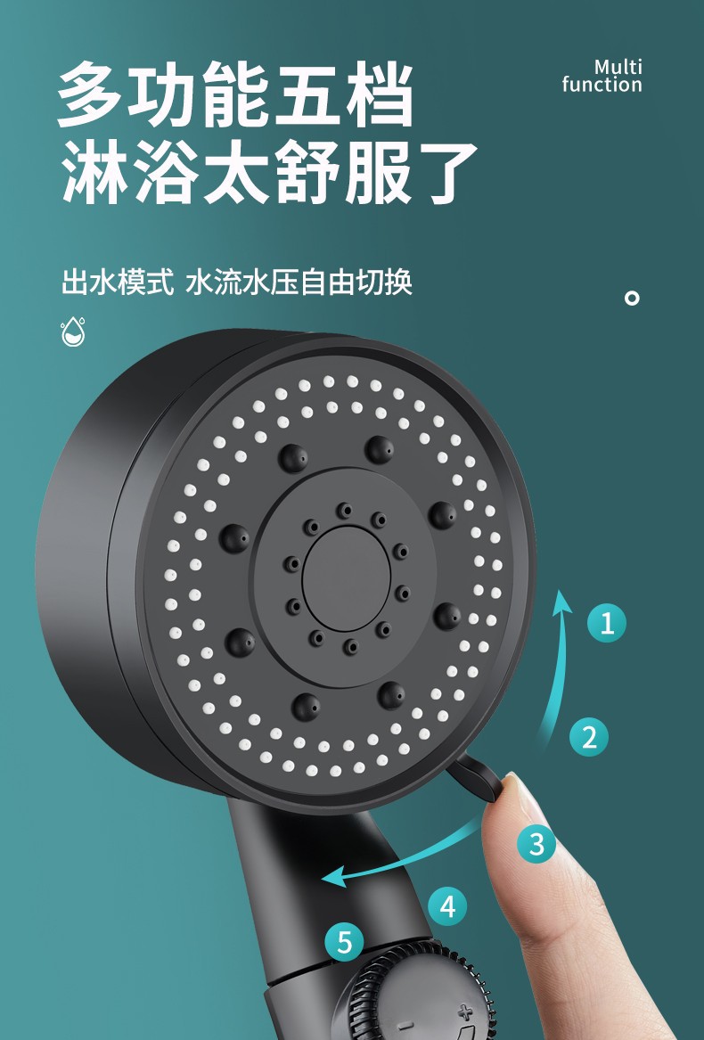 Darth Vader Magic Five-speed Showerhead Pressurized Shower Set for taking a bath, getting wet in the rain, flower drying head, lotus pod water stop and Atomization pic 6