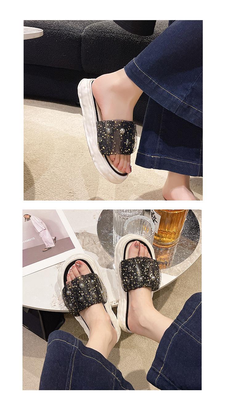 2023新款夏天外穿时尚凉拖一脚蹬鞋子蕾丝珍珠仙女凉拖鞋厚底软底详情6