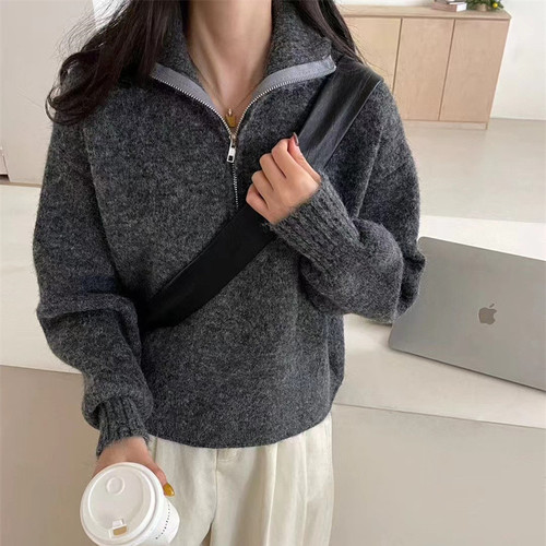 韩版秋冬季百搭圆领套头毛衣女2024新款纯色简约内搭显瘦针织上衣详情20