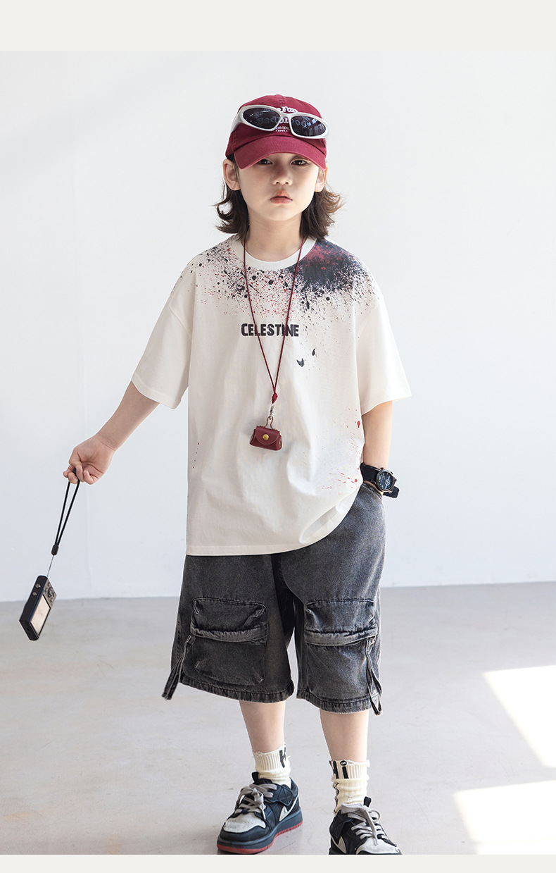 男童短袖t恤夏装2025新款中大儿童夏季半袖纯体恤男孩上衣洋气T潮详情10