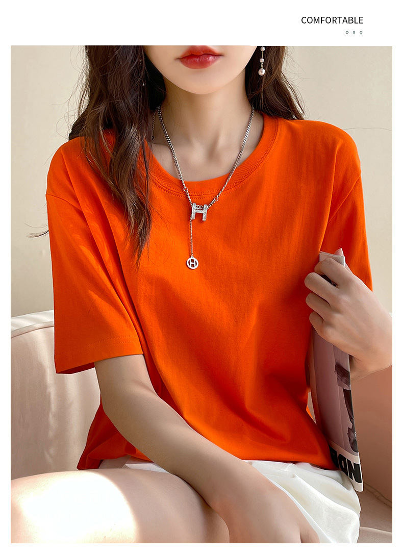 180克纯棉夏季新款短袖女T恤都市休闲纯色圆领款时尚百搭体恤上衣详情9