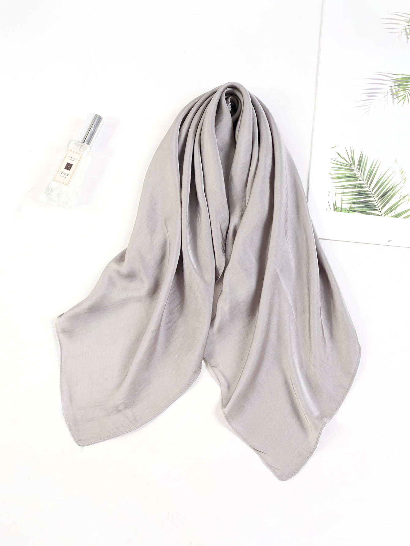 Cross-border exclusive new high-end nude-colored faux silk small square scarf, a versatile professional neckerchief for women in solid colors pic 21