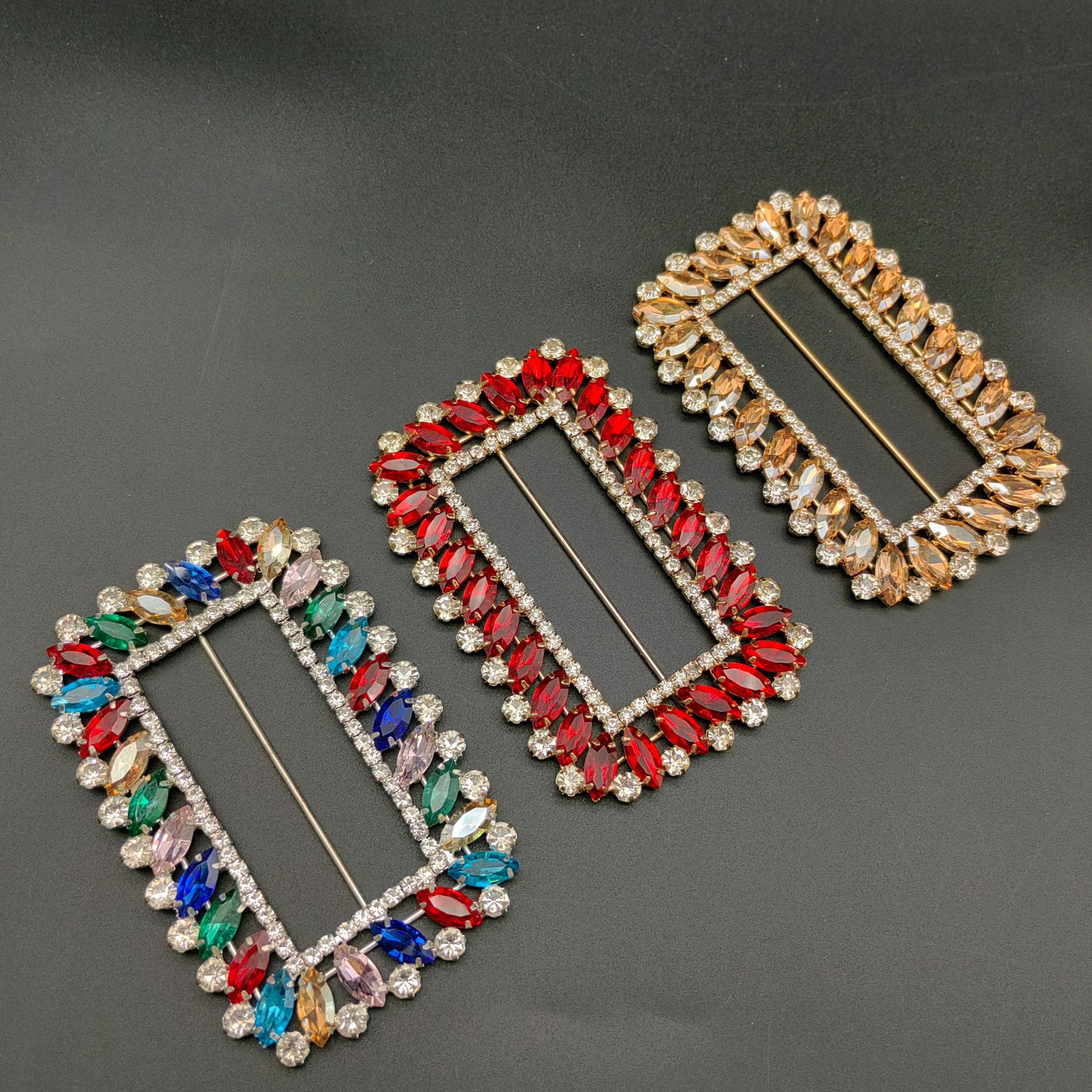 长方水钻三档扣服装装饰扣头衣角打结扣大衣风衣腰带扣皮带日字扣详情3