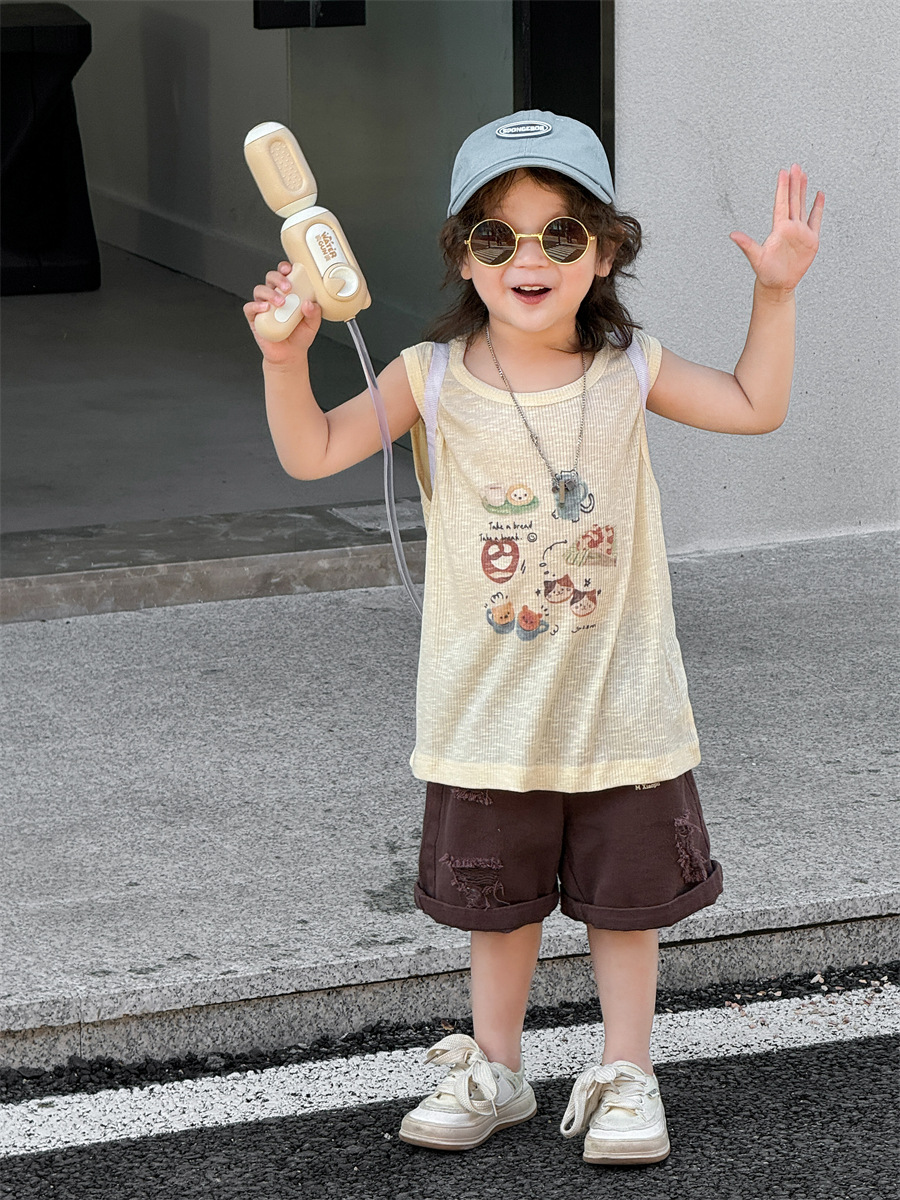 宝宝短袖夏装薄款男童夏款韩版童装2024夏季儿童拉架印花背心详情26