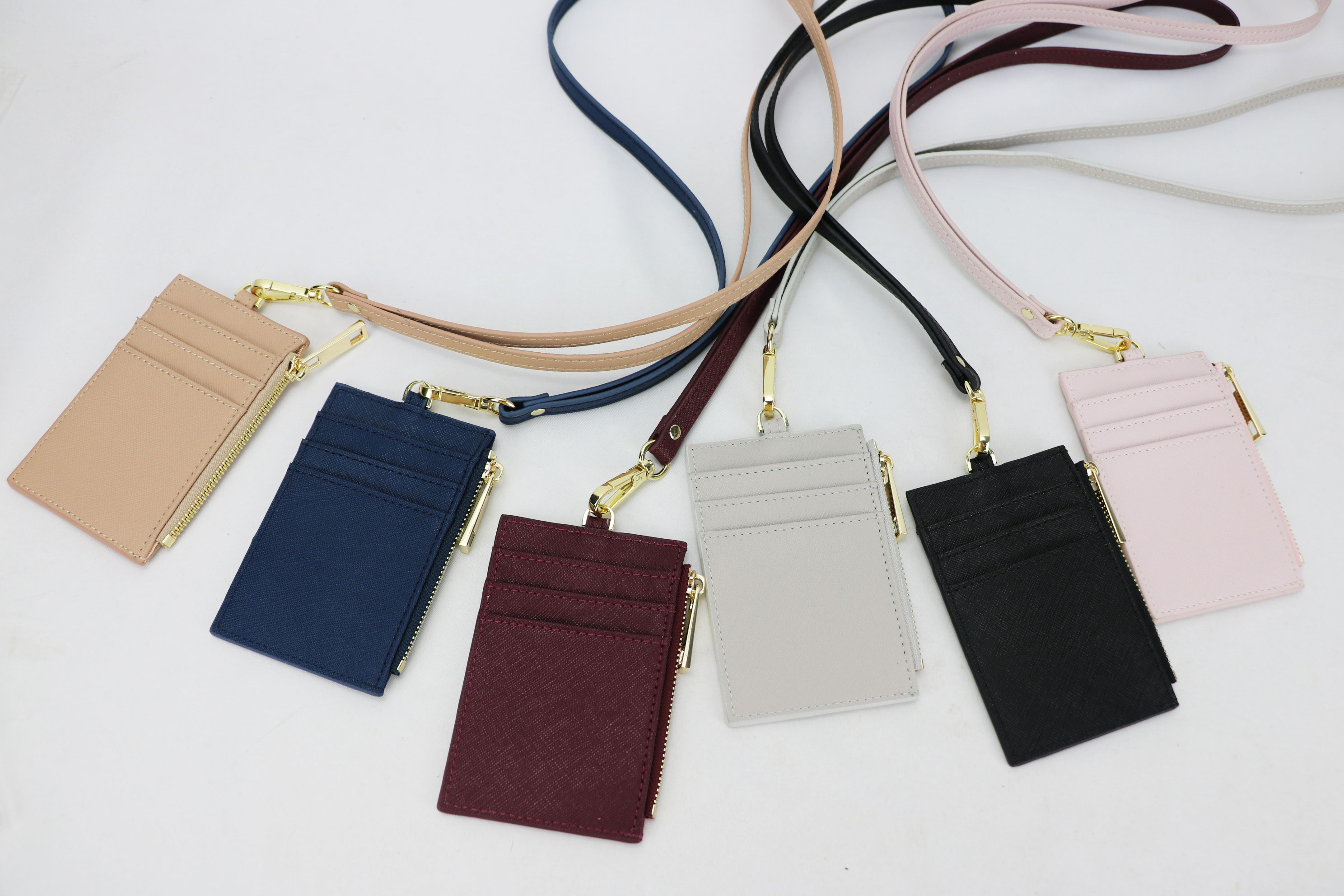 Genuine cowhide brand ID card holder, portable work name tag, employee name tag, cross-patterned neck-hanging, zipper card case, coin purse pic 38