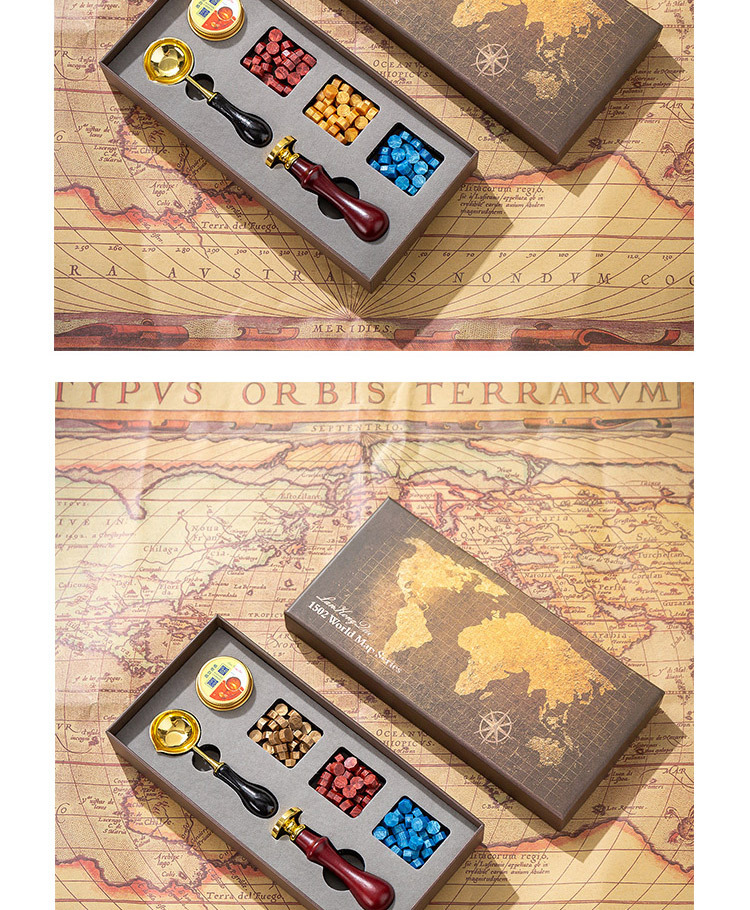 地图复古火漆印章  信封口蜡戳图标礼盒套装盒火漆手账印章权杖详情128