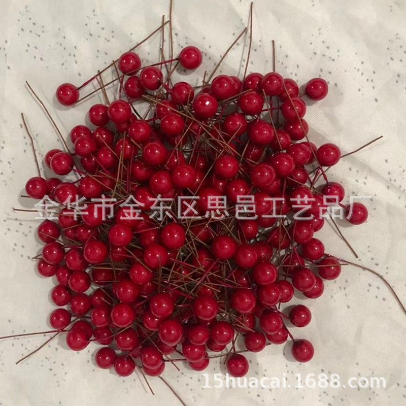 【10mm Simulated single-head Fruit 】100 red foamed berry cherry pearl fruit Christmas products manufacturer pic 2