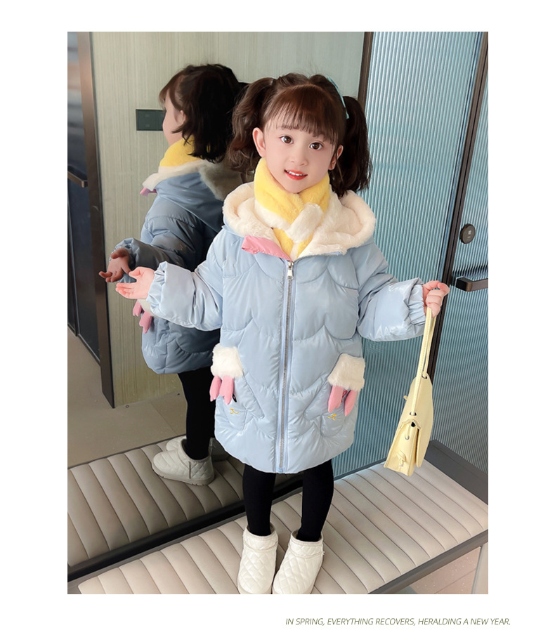 Thickened cotton-padded jacket for girls 2023, stylish deer antler cotton-padded jacket, long coat for little girls, winter cartoon cotton-padded jacket pic 12