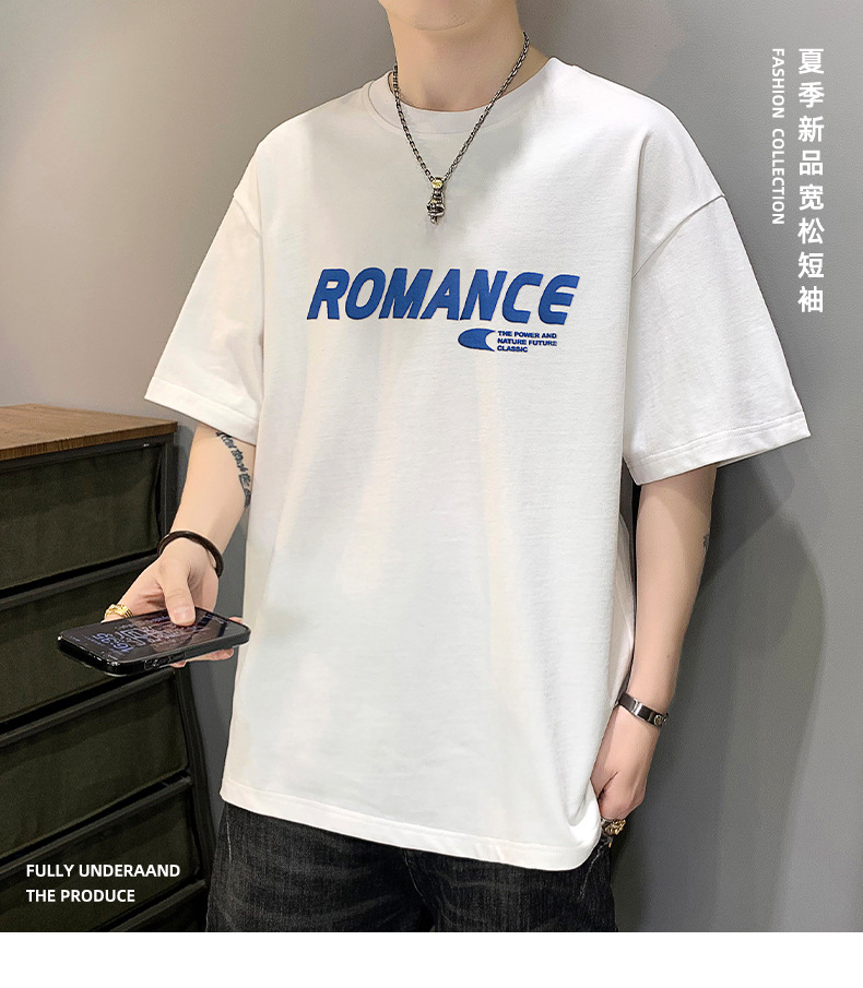 男士短袖t恤男潮流圆领上衣服宽松T恤男字母休闲体恤半袖夏季男装详情1