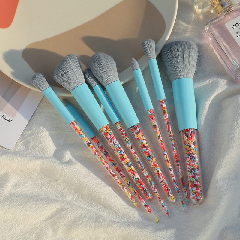 A set of 8 candy-colored makeup brushes, transparent plastic-handled eyeshadow brushes and honey powder brushes with high appearance standards and fashion pic 6