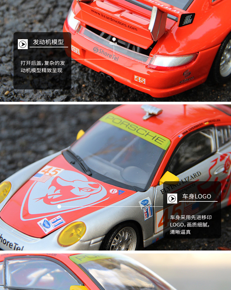 Wholesale Bburago 1:24 Porsche 911 GT3 racing car simulation alloy car model collection metal toys pic 8