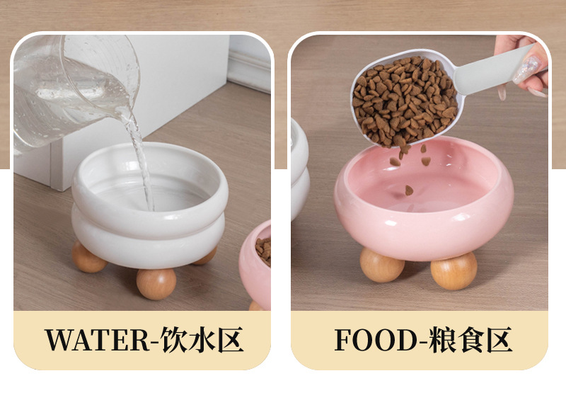 A cute circular ceramic cat bowl for protecting the cervical vertebrae, a high-legged cat food bowl, a cat food and rice bowl, a large-capacity wide-mouthed bowl pic 13