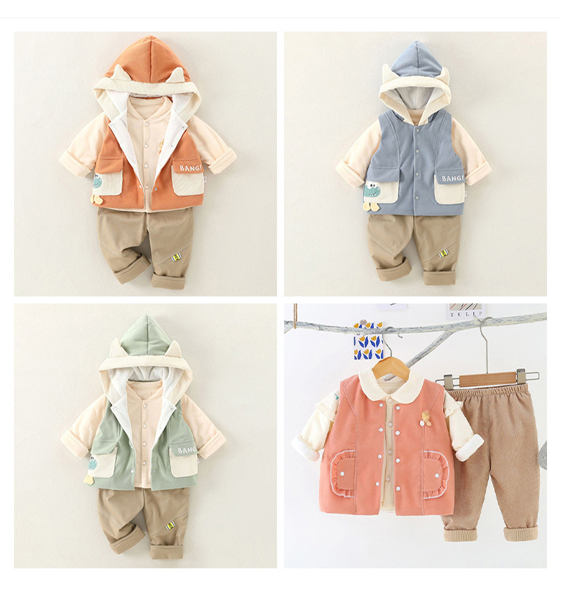 Baby thin cotton vest three-piece set, new autumn and winter set for infants and toddlers, newborn hooded clothes pic 6