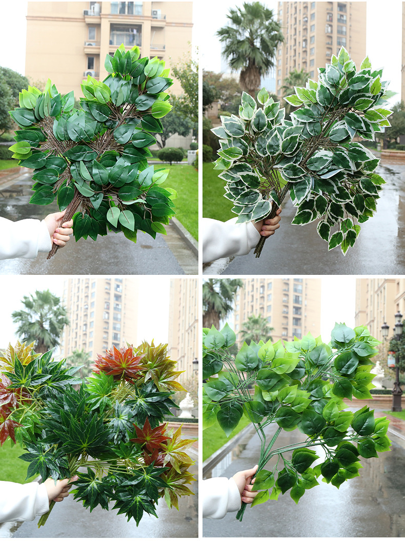 仿真榕树叶过胶塑料榕树枝绿色植物银杏红枫叶子假树枝装饰造景详情11