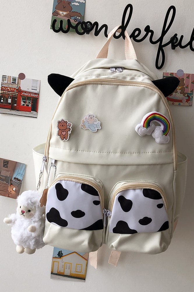 Japanese-style ins campus school style, fresh and cute, cute cow with earbuds, soft girl schoolbag, funny student backpack pic 49