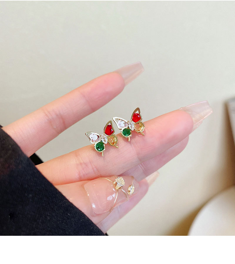 s925银针彩色蝴蝶锆石耳钉女高级感小巧气质耳环超仙网红耳饰批发详情12