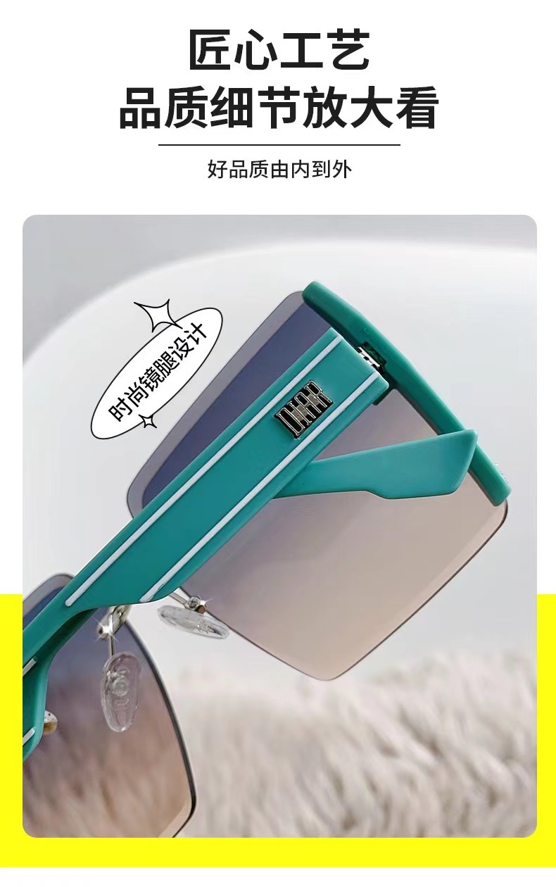 High-end square frameless trimmed sunglasses, trendy and cool sunglasses, fashionable glasses for women with large faces to make them look slimmer pic 11