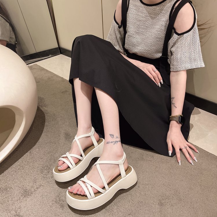 厚底松糕凉鞋女2024年夏季新款韩版小个子交叉细带高跟罗马鞋详情6