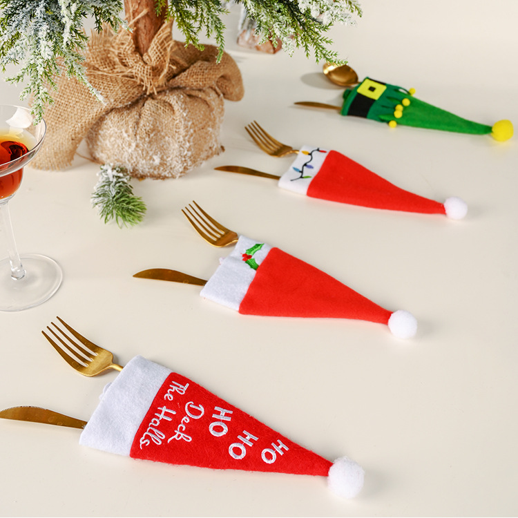 New Christmas decorations: small hats, knife and fork covers, HOHO table decorations, knife and fork bags, wine bottle covers, and holiday supplies pic 1