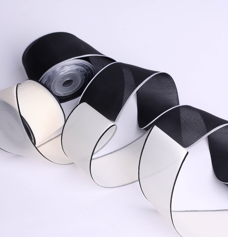 Korean version glossy black and white edge chiffon webbing DIY bow hair accessory flower shop flower packaging gift box gauze ribbon pic 7
