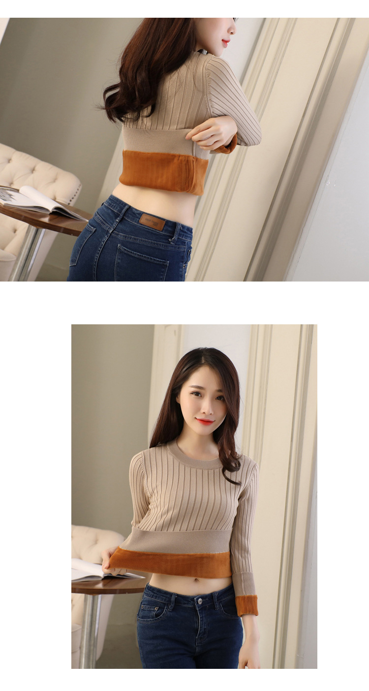 加绒毛衣女加厚圆领打底衫长袖保暖衣服套头针织衫上衣详情12