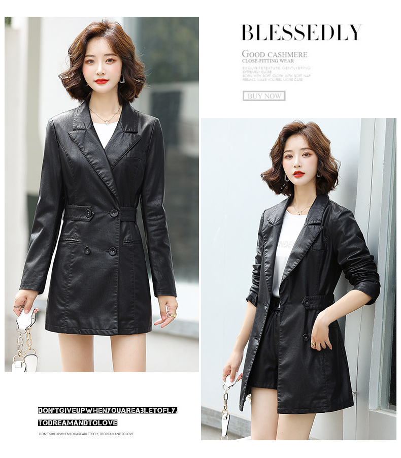 Retro Hong Kong-style casual small suit jacket for women, 2022 Spring and Autumn new Korean-style elegant pu leather suit jacket pic 11