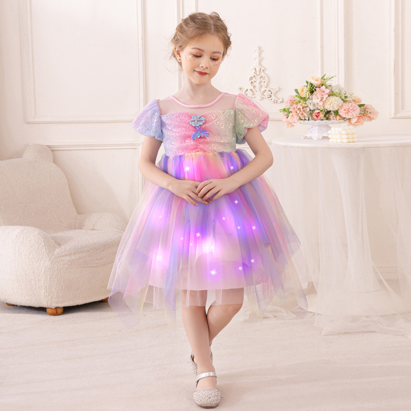 纯棉跨境女童连衣裙独角兽童裙女宝宝蓬蓬裙发光美人鱼公主裙代发详情8