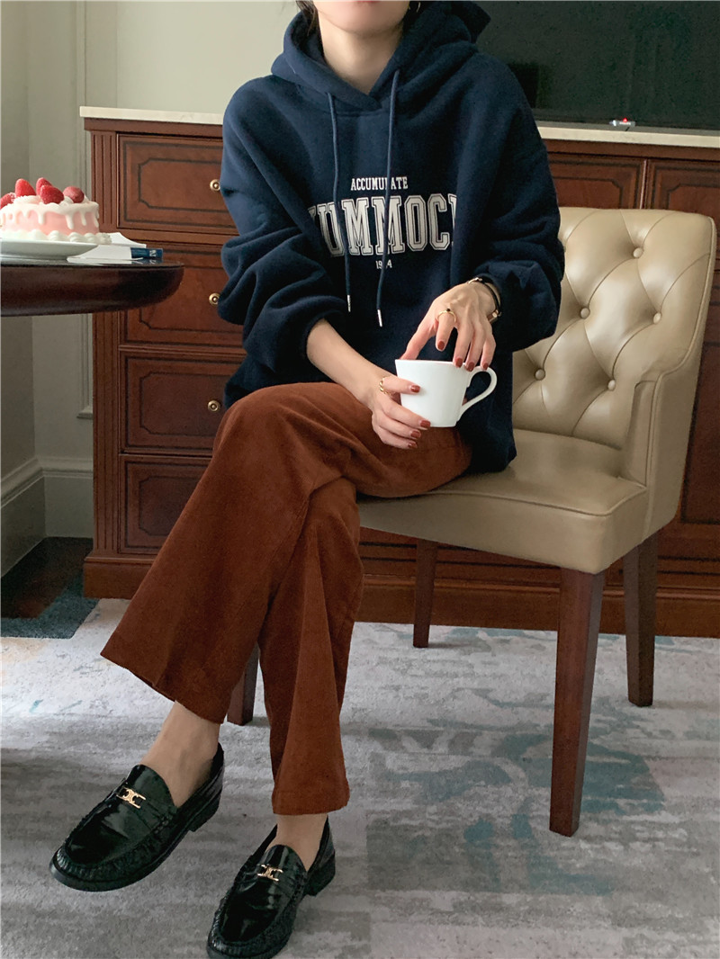 Letter-printed pullover with fleece hooded sweatshirt for women 2023 autumn/Winter new style Korean loose and versatile long-sleeved top pic 43