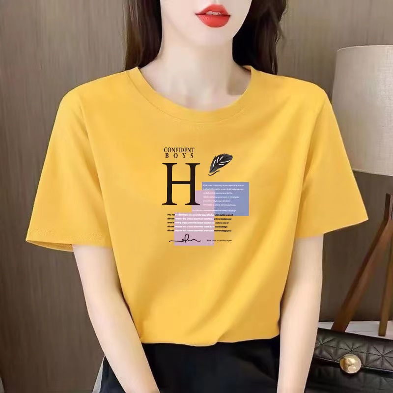 白色女士棉短袖T恤女2023新款夏季小个子体恤正肩大码印花上衣详情28