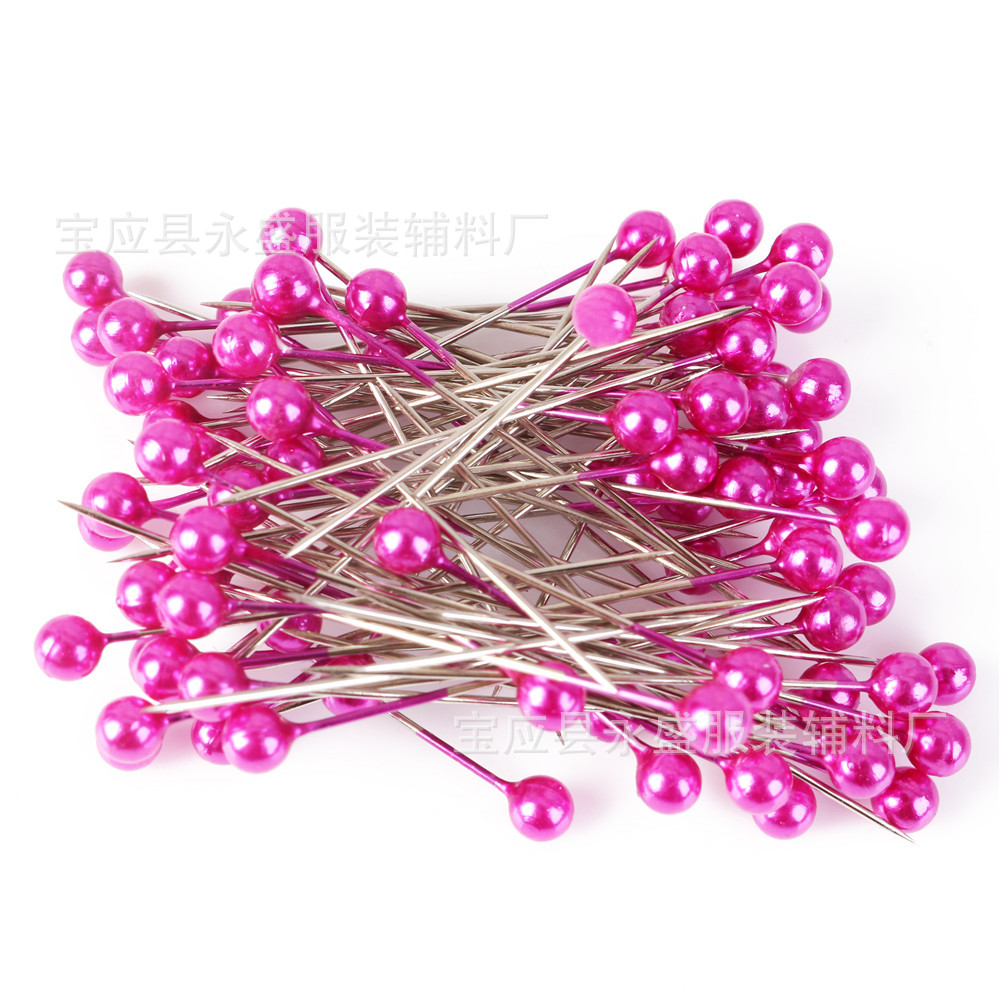 厂家供应100枚盒装彩色镀镍珠光针DIY服装定位装饰珠针批发可定色详情19