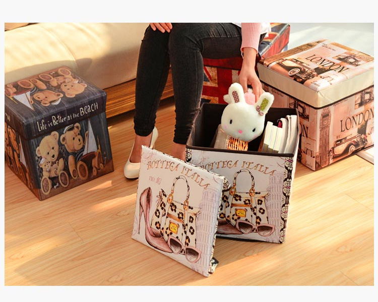 British retro square non-woven fabric storage stool, folding storage stool, BOX storage box, fabric storage box pic 13