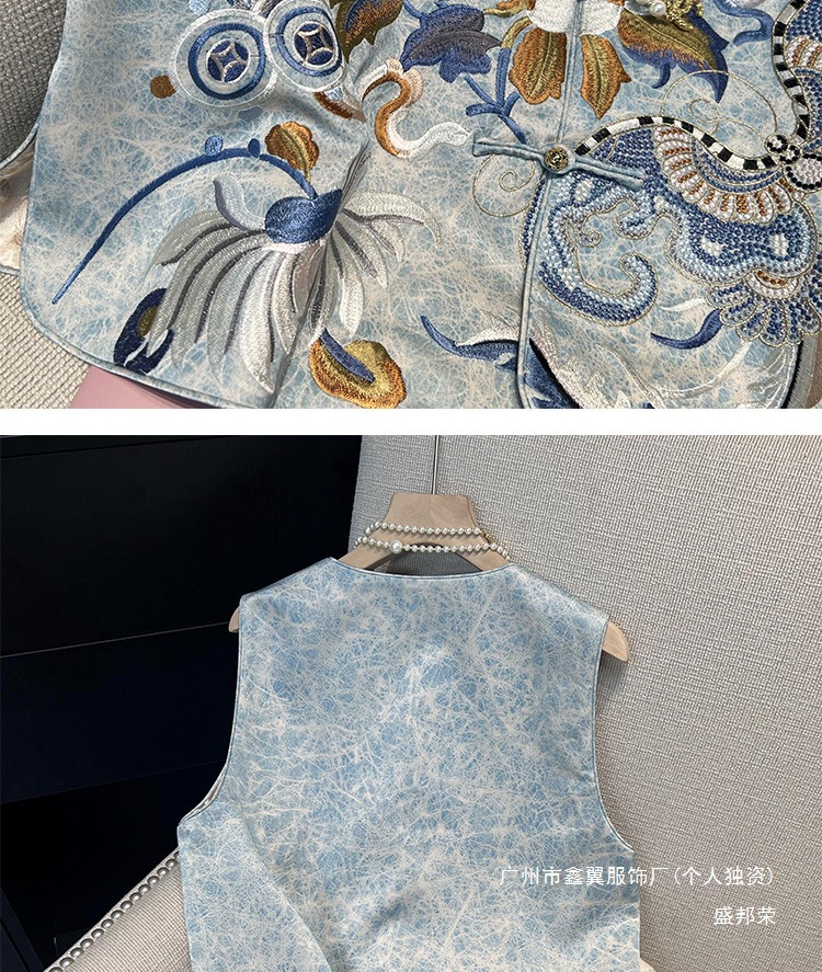 国潮夏装新款新中式国风薄款晒马甲圆领重工刺绣盘扣无袖坎肩背心详情5