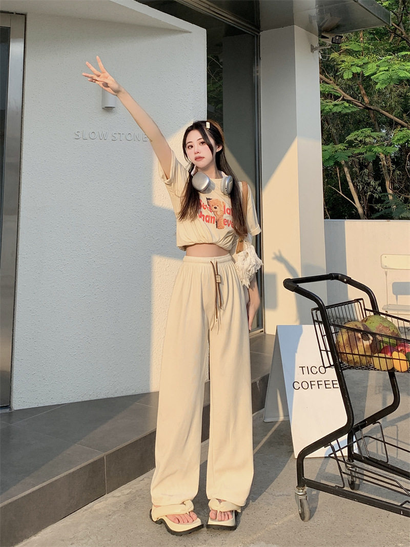 Corduroy ultra-fine corduroy wide-leg pants for women, new autumn style double drawstring smiling face belt casual pants, high-waisted straight-leg pants pic 7