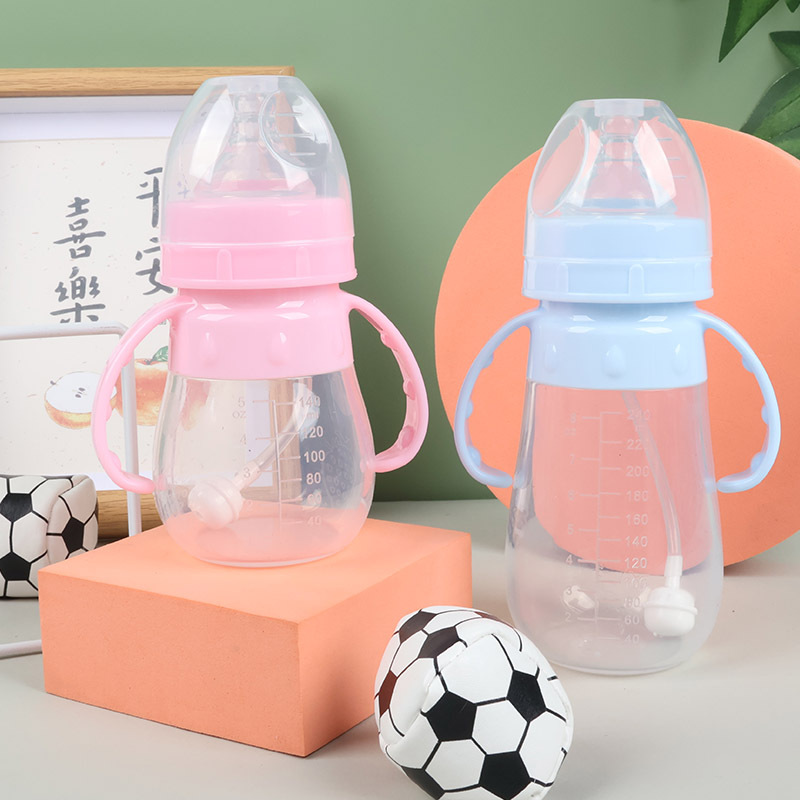 Wholesale wide-mouth PP plastic baby bottles with handles, anti-drop and anti-gas baby plastic bottles pic 3