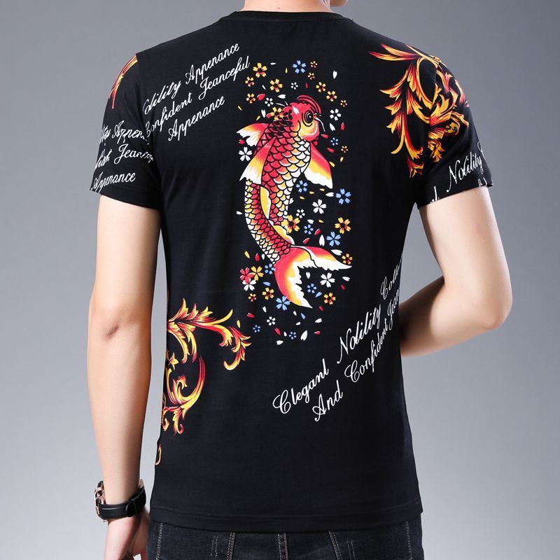 港风春夏季潮流中国风短袖t恤男青年打底衫高街时尚印花上衣服男详情20