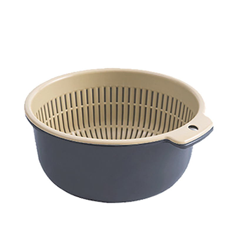 Double-layer plastic color-blocking draining basket for fruits and vegetables in the kitchen pic 1