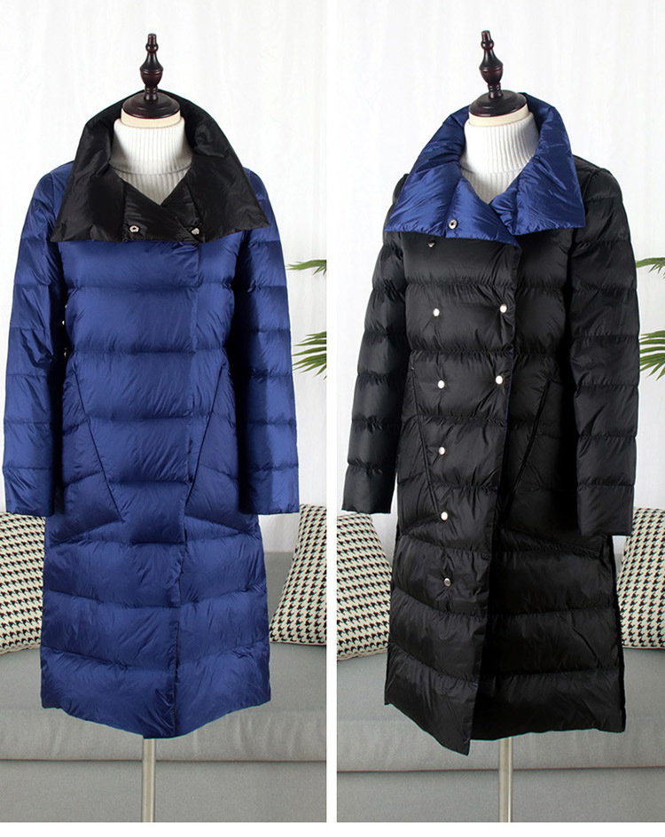 The 2019 winter new down jacket for women, mid-length, knee-length, double-sided wear, white duck down, a bestseller, slim-fit, large-sized coat, is in vogue pic 14