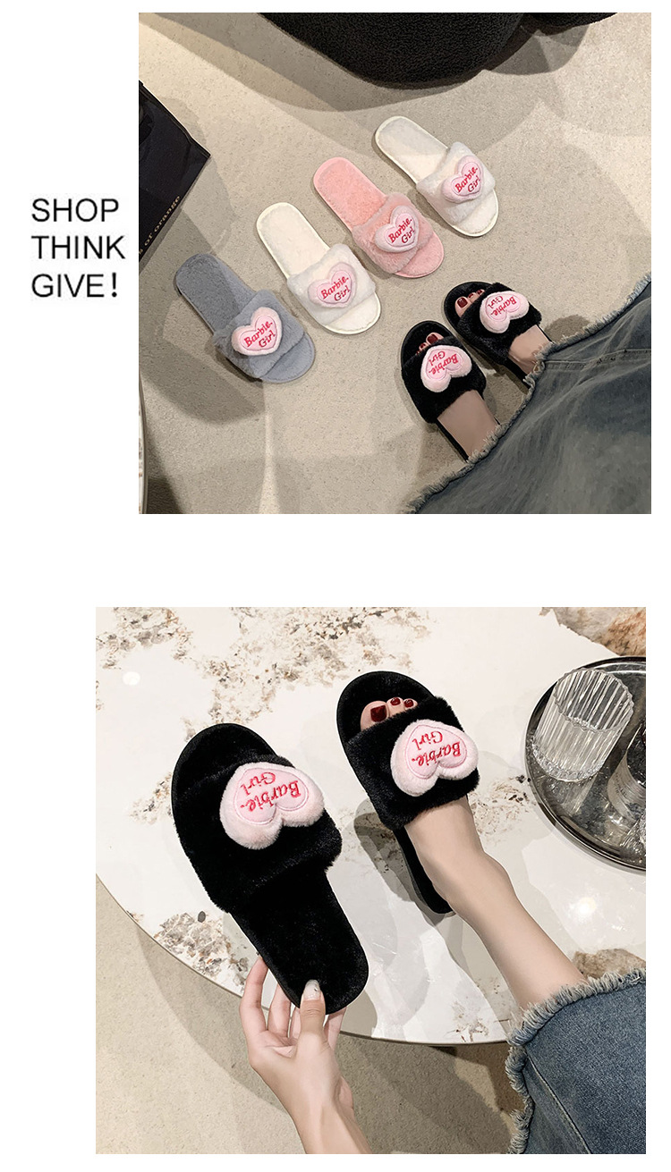 爱心配饰毛毛拖鞋女外穿2024秋冬新款甜美女生家居平底毛绒棉拖鞋详情13