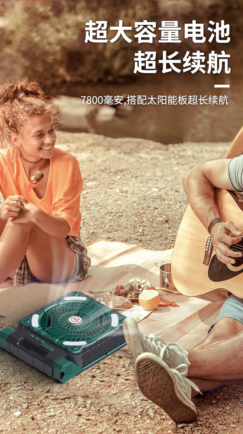 睿燊 品牌跨境私模露营太阳能充电小风扇USB可折叠跑马灯户外桌面史迪仔款详情6