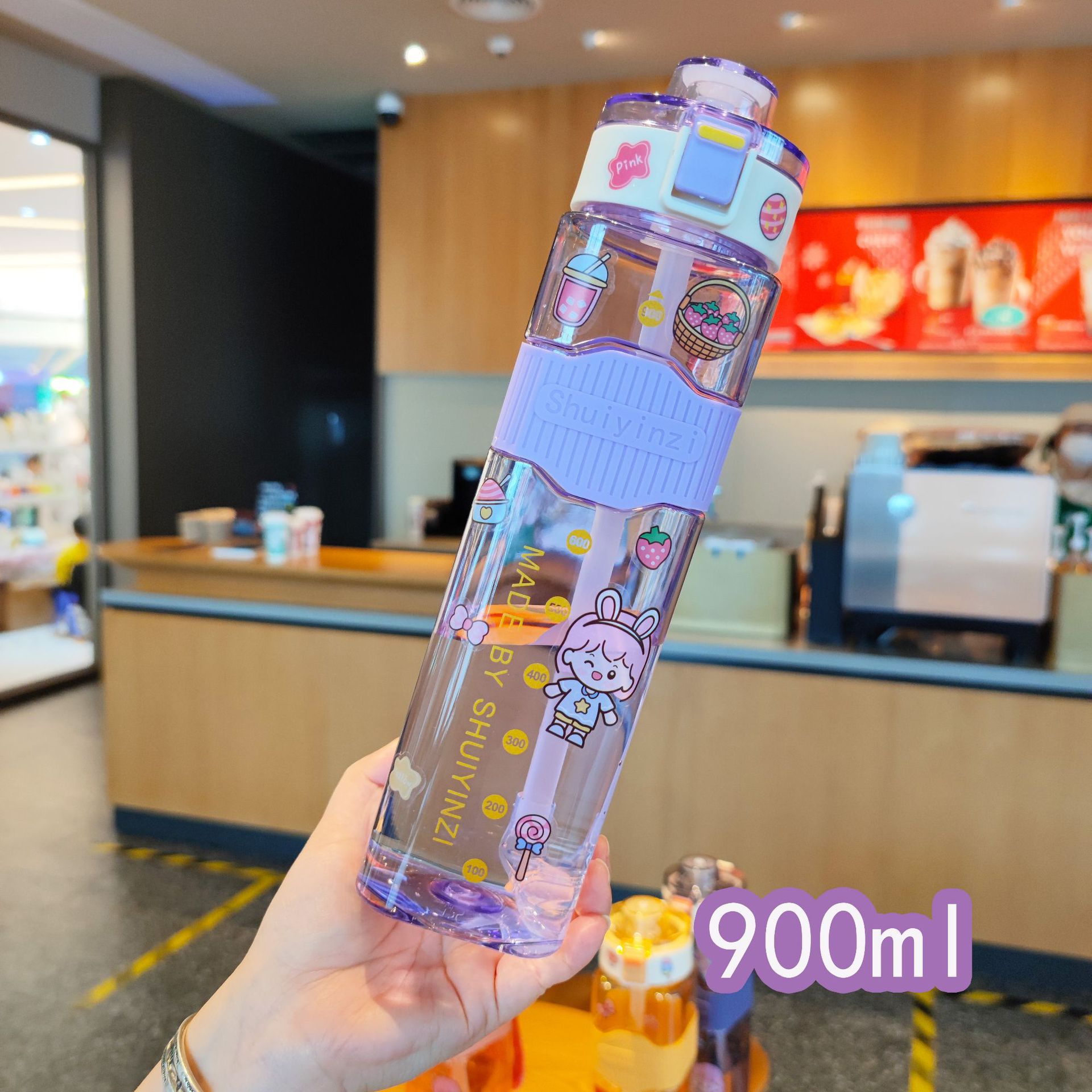 Square water bottle, straw, plastic water cup pic 1