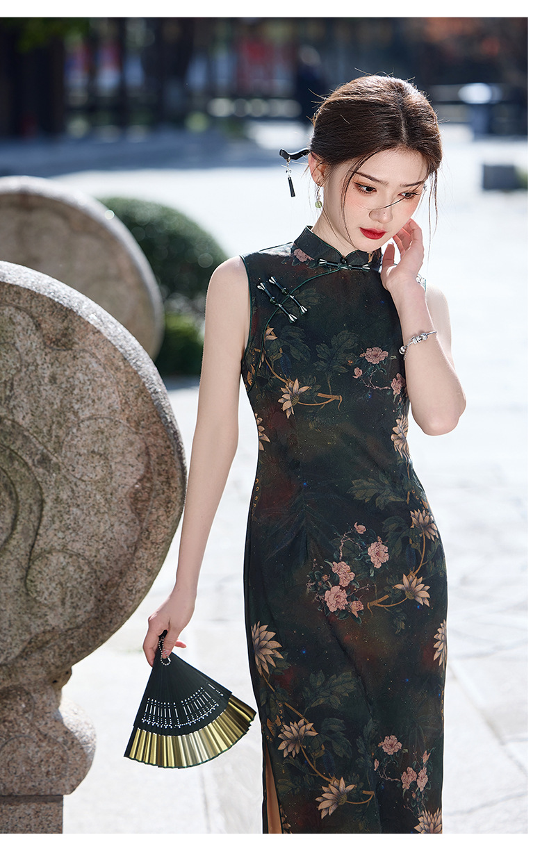 国潮2025年新款复古长款双层无袖气质老上海民国风显瘦旗袍详情12