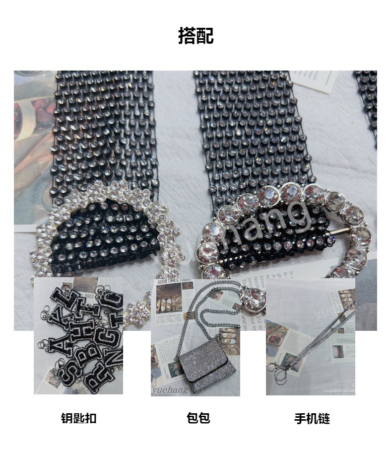 跨境弹力网线水钻腰带合金扣头腰链镶钻百搭裙子装饰时尚皮带详情1