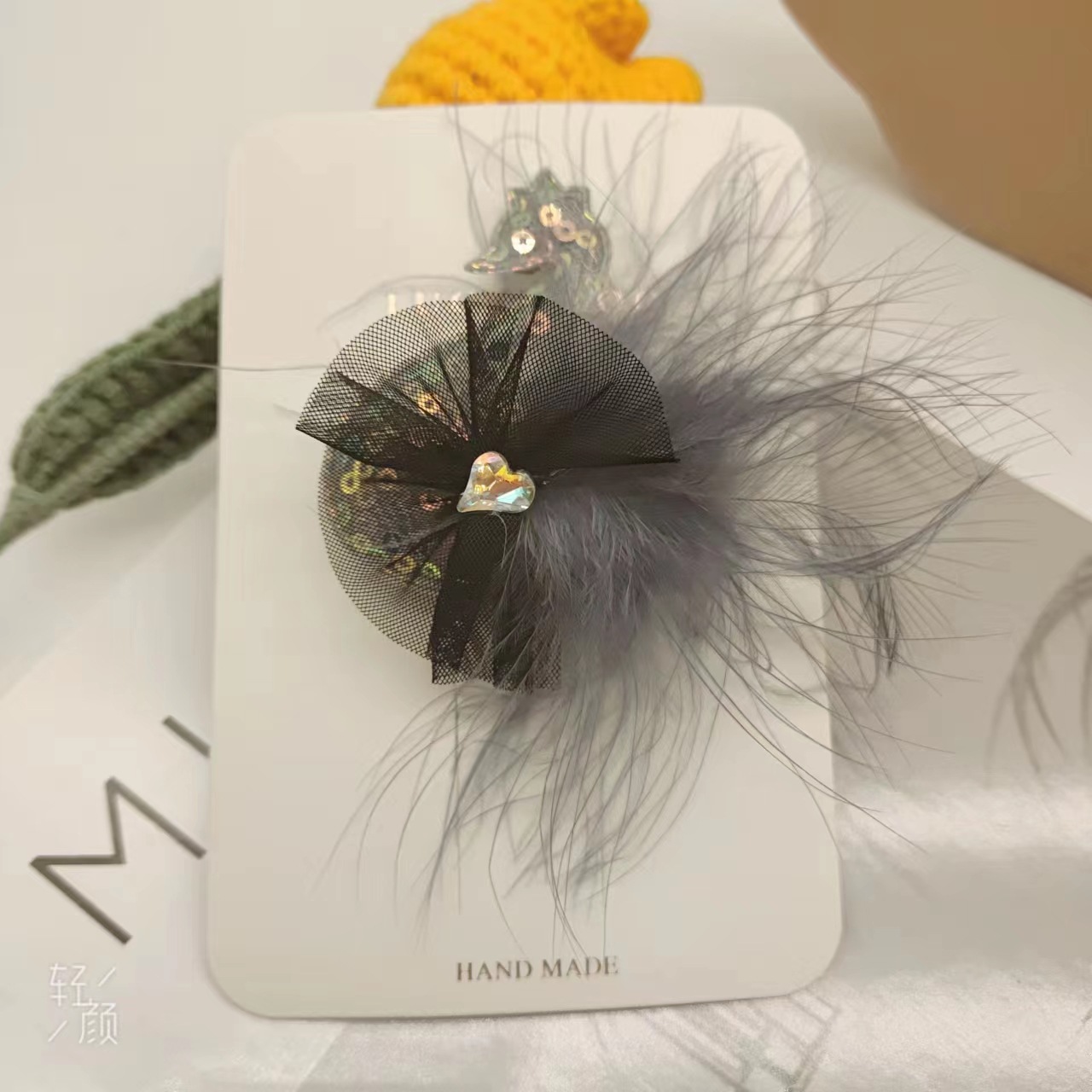 发夹LT10519儿童款布艺天鹅爱心莎莎毛毛手工发饰发夹详情3