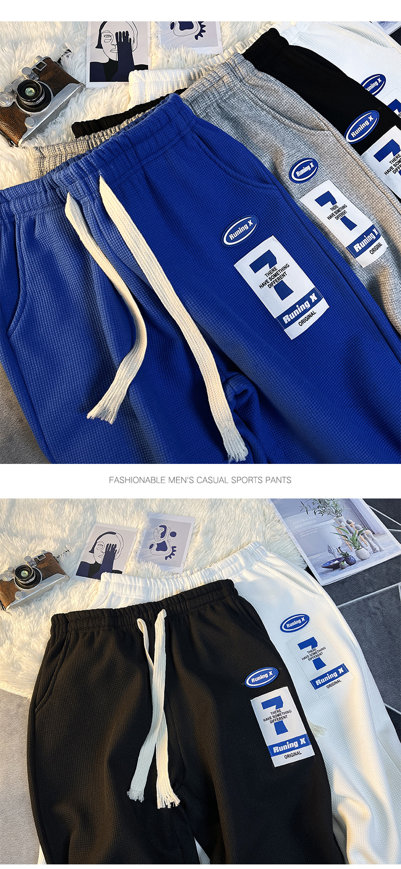 Waffle Casual pants for Men Spring/Autumn 2023 New trendy skinny sweatpants, drawstring loose sport pants for men pic 28