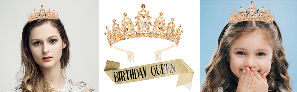 跨境亚马逊 皇冠头饰生日发箍闪钻女王巴洛克皇冠头饰套装详情9