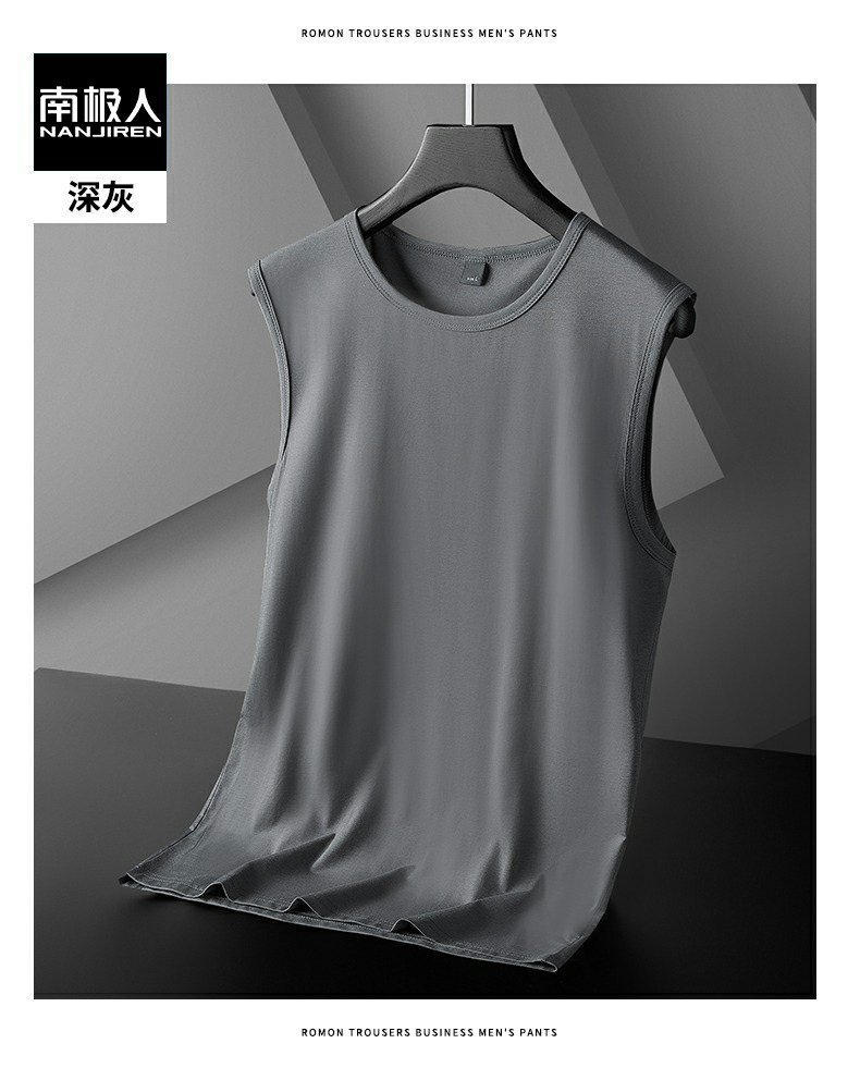 Ice Silk Modal sleeveless T-shirt for men, summer trendy brand pure cotton vest, fitness sports waistcoat, base layer shirt for men pic 14